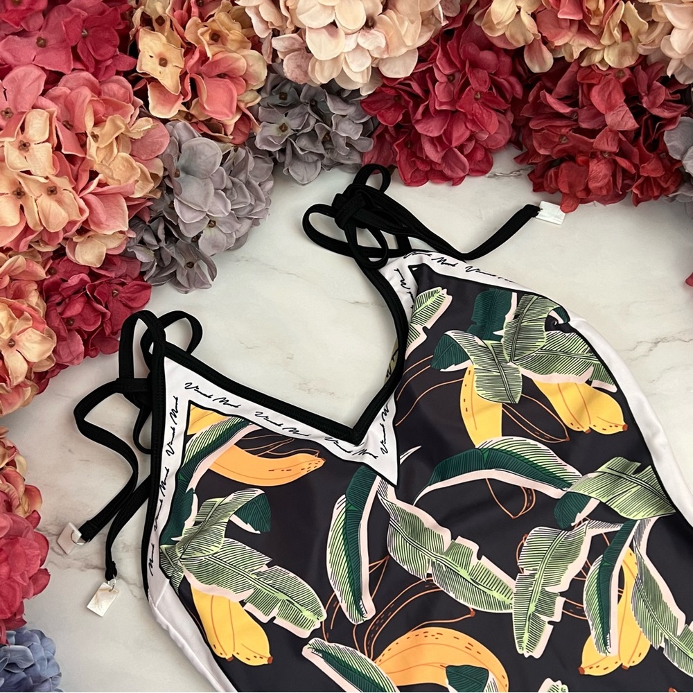 Boho Green & Black Floral Reversible Swimsuit with Shoulder Ties - Picture 13 of 16